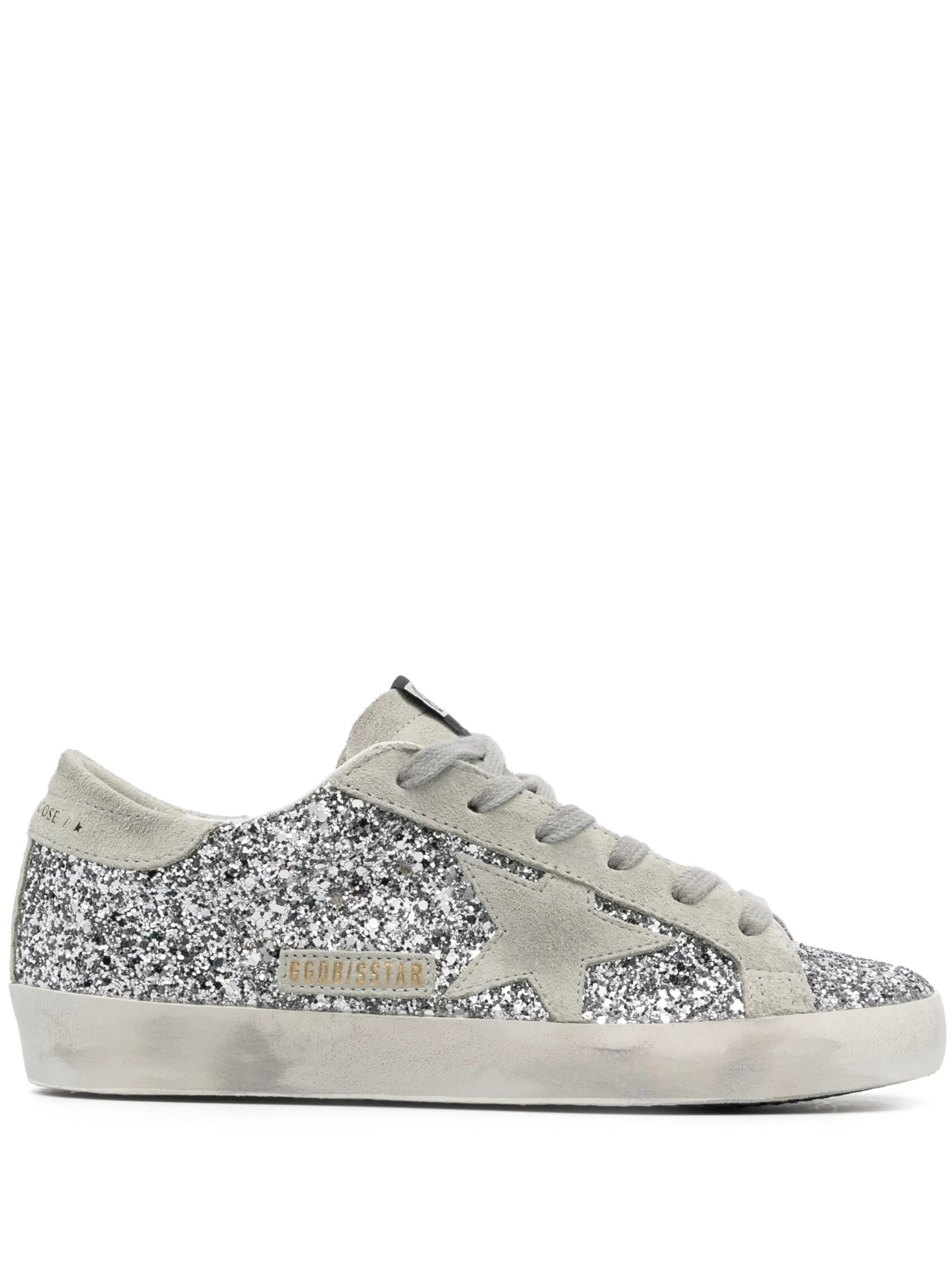 Golden Goose Women's Super-Star in silver glitter with ice-gray suede star