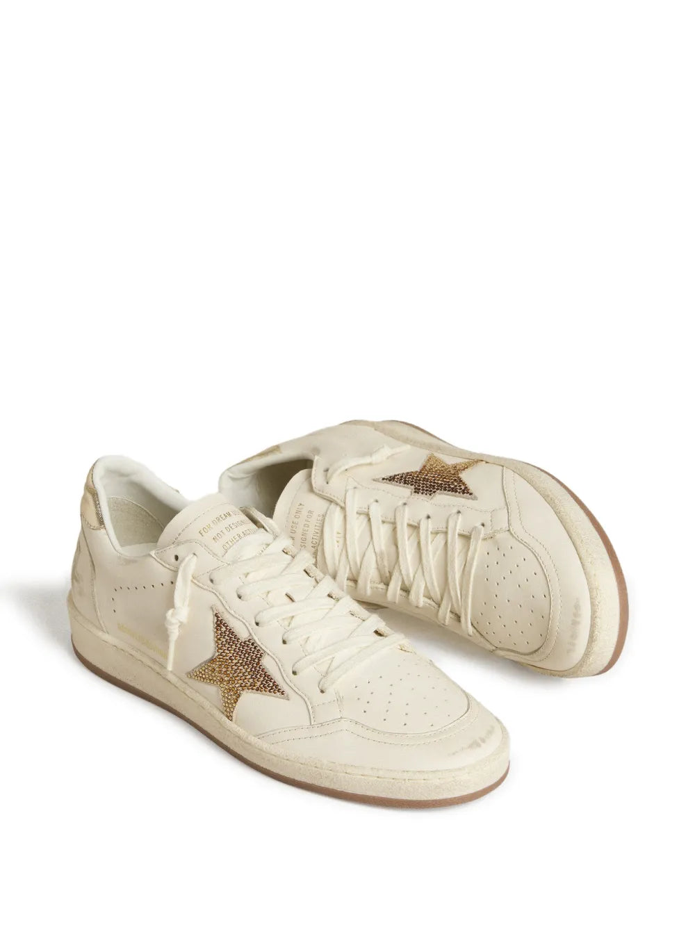 Golden Goose Ball Star sneakers in white leather featuring a crystal