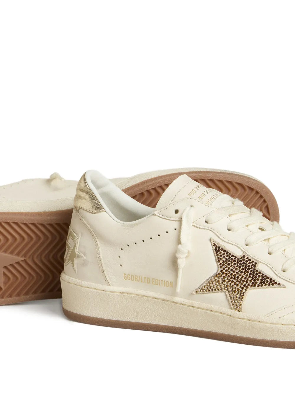 Golden Goose Ball Star sneakers in white leather featuring a crystal
