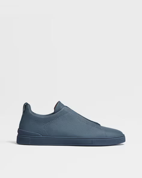 Zegna Triple Stitch Avio Blue leather sneakers