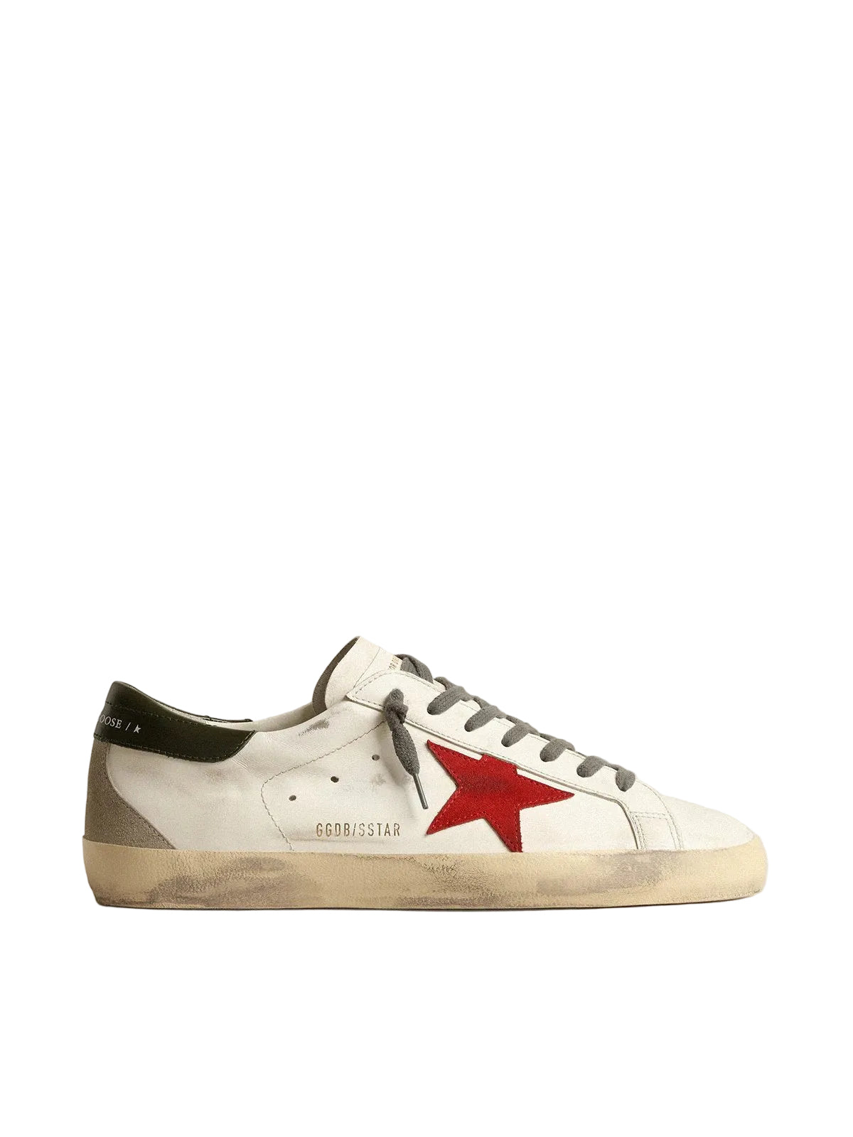 Golden Goose Men's Super-Star sneakers with a white leather upper, a red suede star