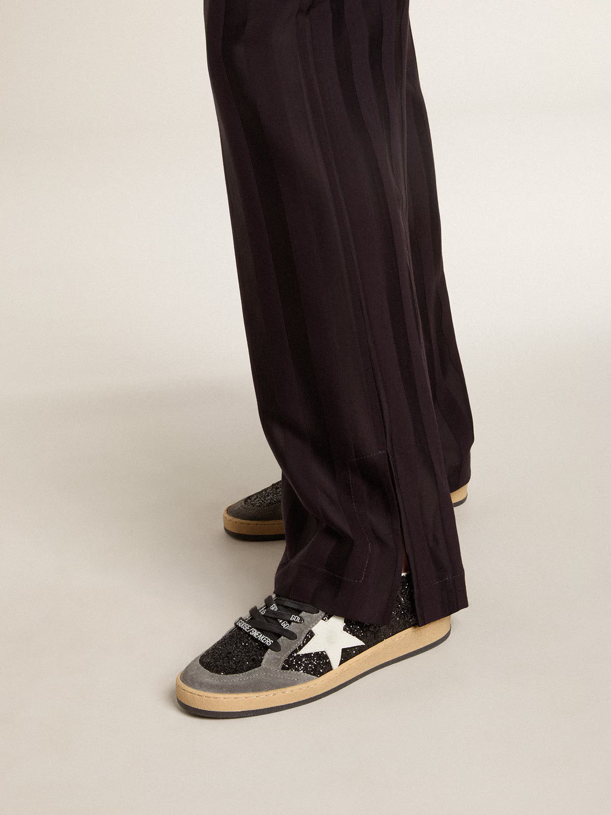Golden Goose Women's Ball Star in glitter with leather star and metallic leather