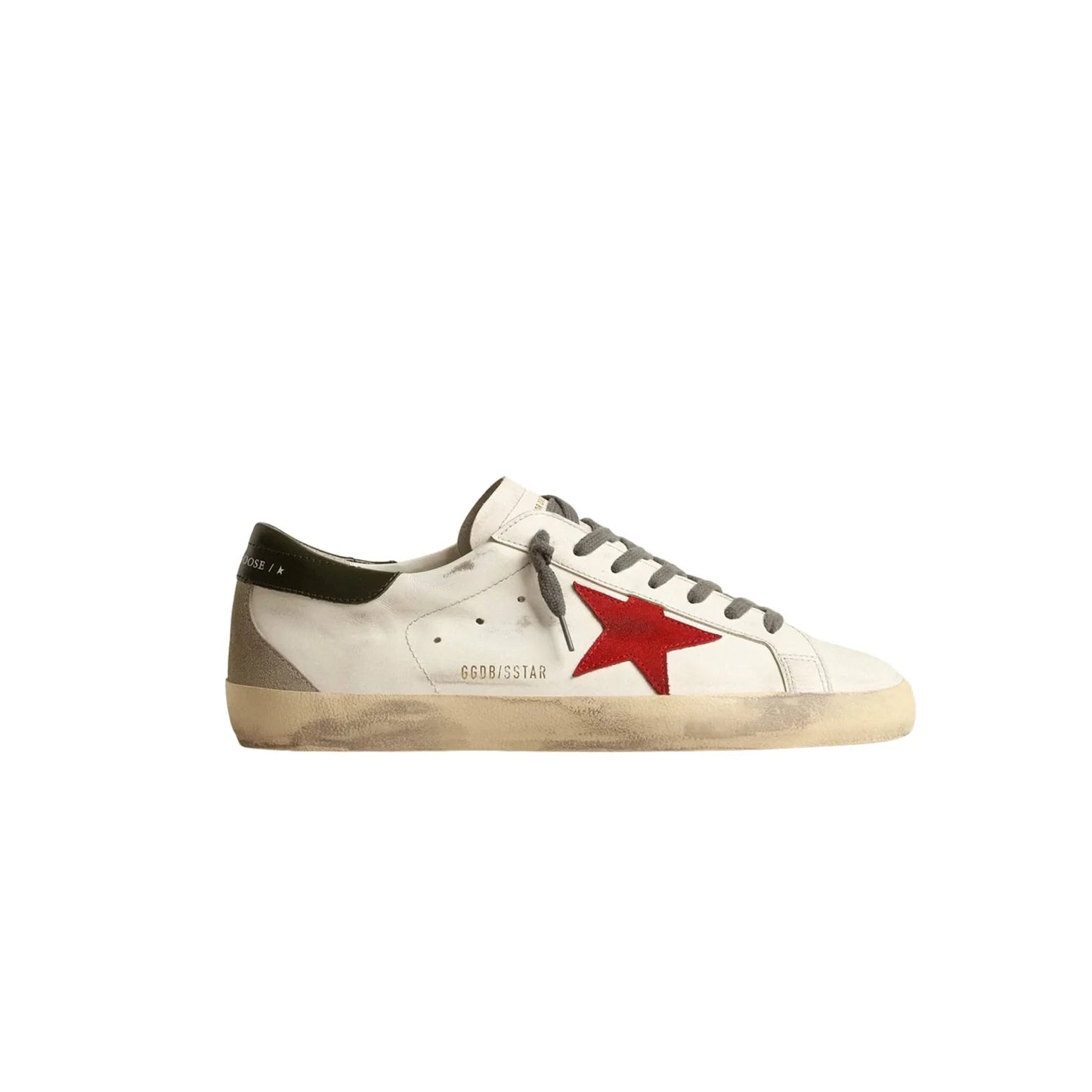 Golden Goose Super-Star with red suede star and green leather heel tab