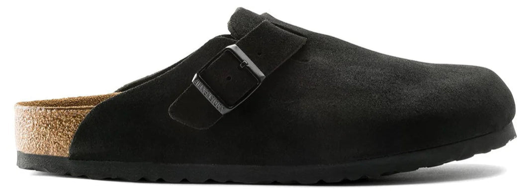 Birkenstock Boston Suede Flat Sandals Black