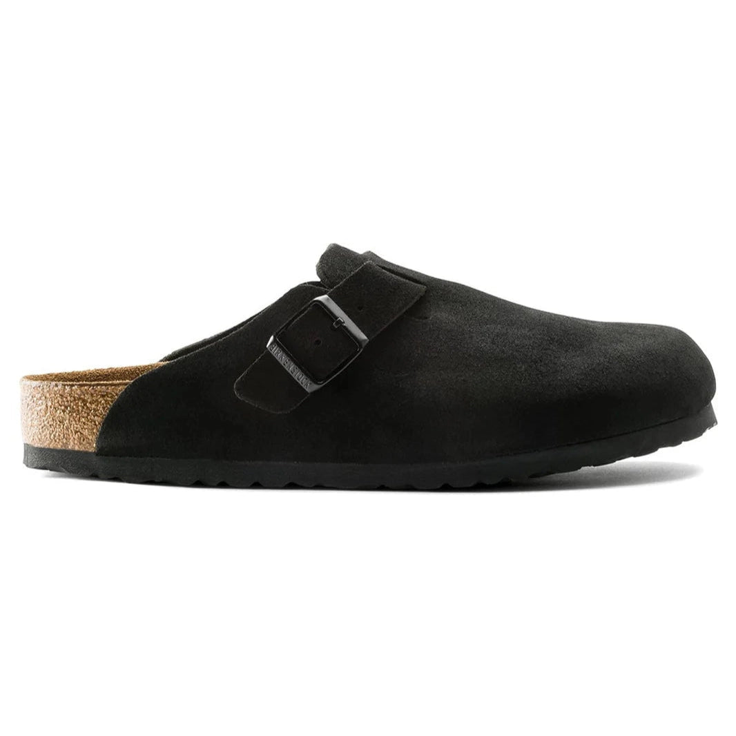 Birkenstock Boston Suede Flat Sandals Black