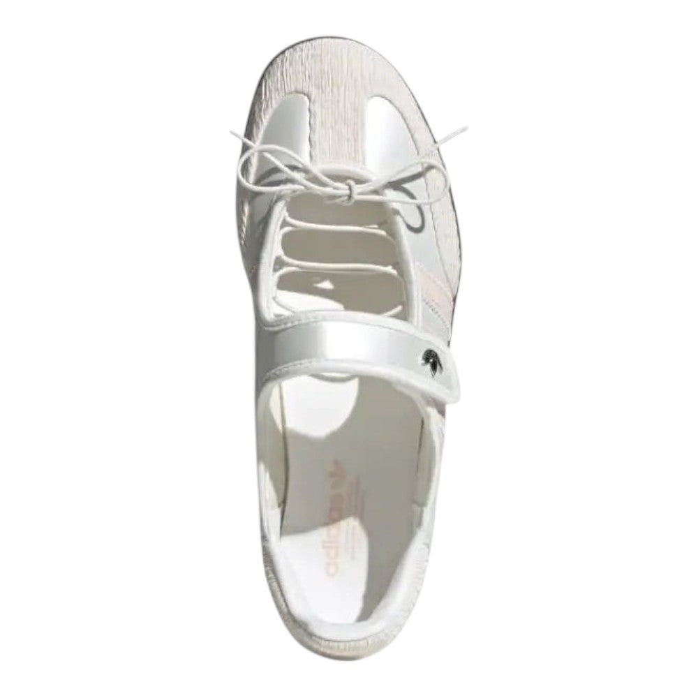 Luxurykicks.store adidas Samba Jane sneaker in cloud white leather with pink accents and a top-down view.