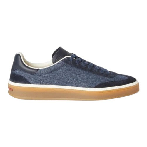 Luxurykicks.store Loro Piana Tennis Walk sneakers in blue fabric and suede with a gum rubber sole