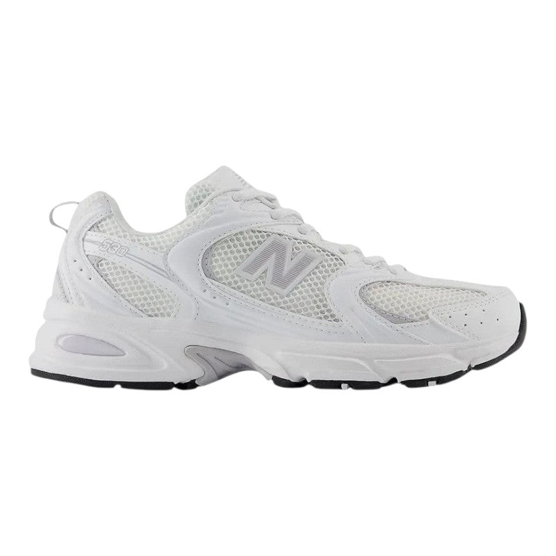 Luxurykicks.store New Balance 530 sneaker in white and pearl grey with mesh panels and cushioned midsole
