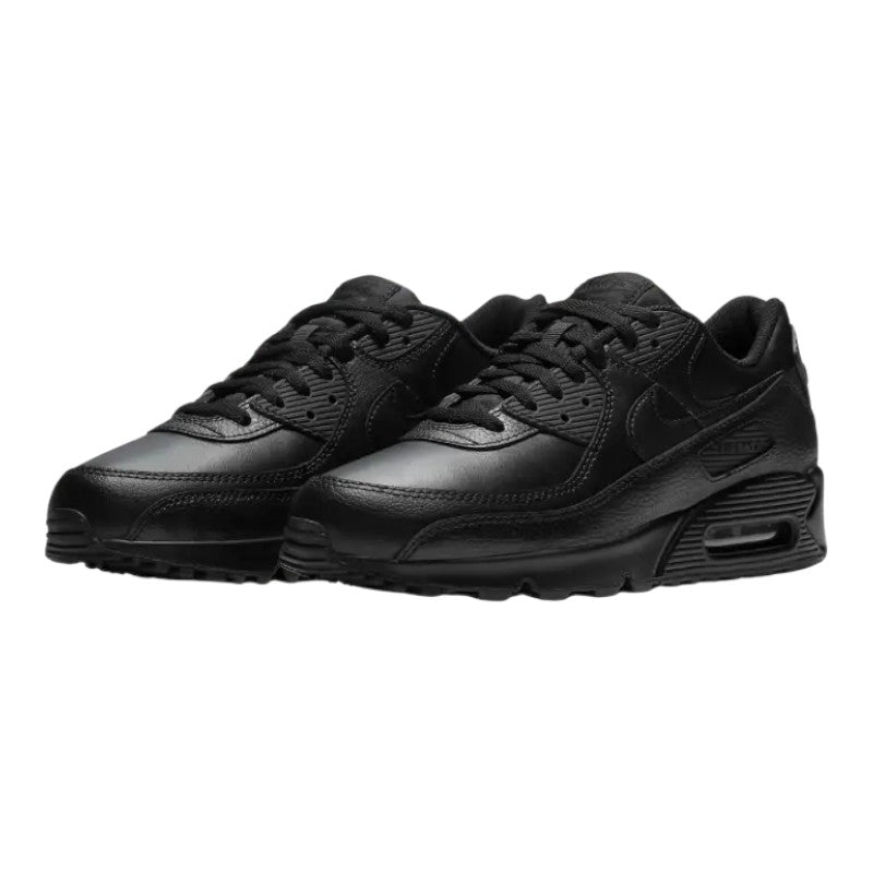 Luxurykicks.store Nike Air Max 90 LTR sneakers in triple black leather with visible Air cushioning and rubber outsole