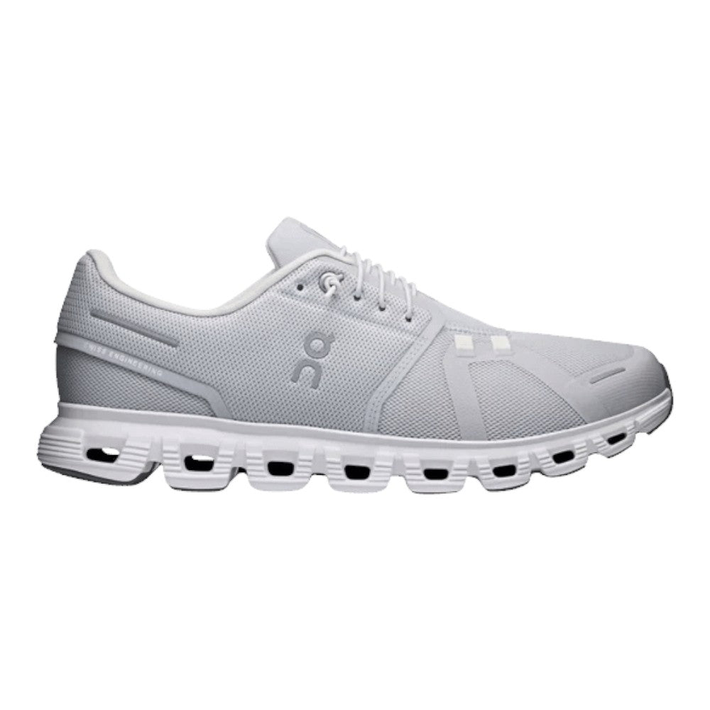 Luxurykicks.store On Cloud 6 running shoe in glacier and white featuring a breathable mesh upper and CloudTec sole.