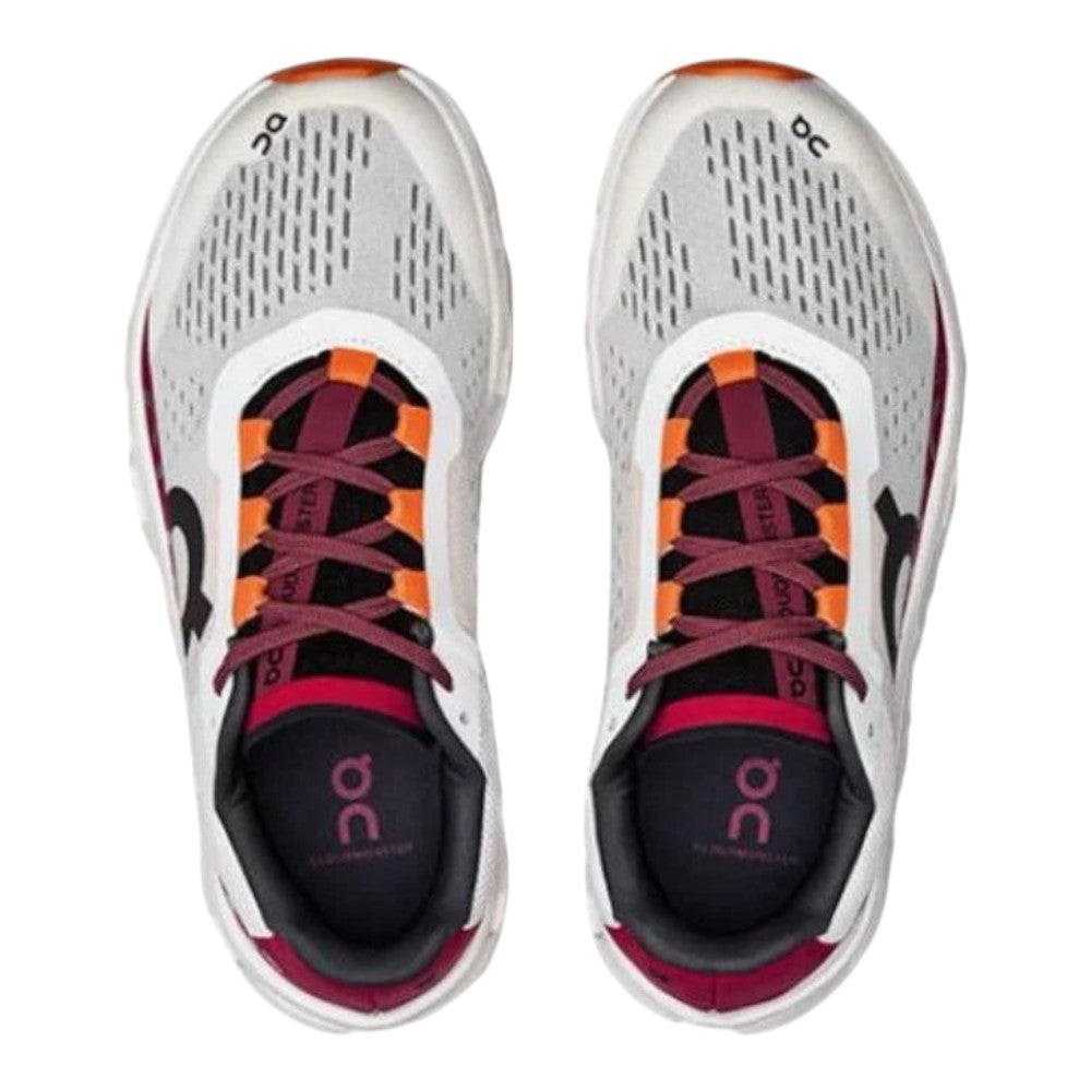 Luxurykicks.store On Cloudmonster running shoes in white and red with breathable mesh and cushioned CloudTec soles