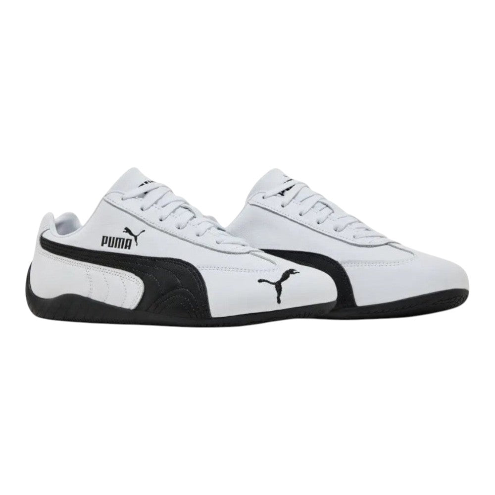 Luxurykicks.store Puma Wmns Speedcat sneakers in white leather with black side stripes and branding