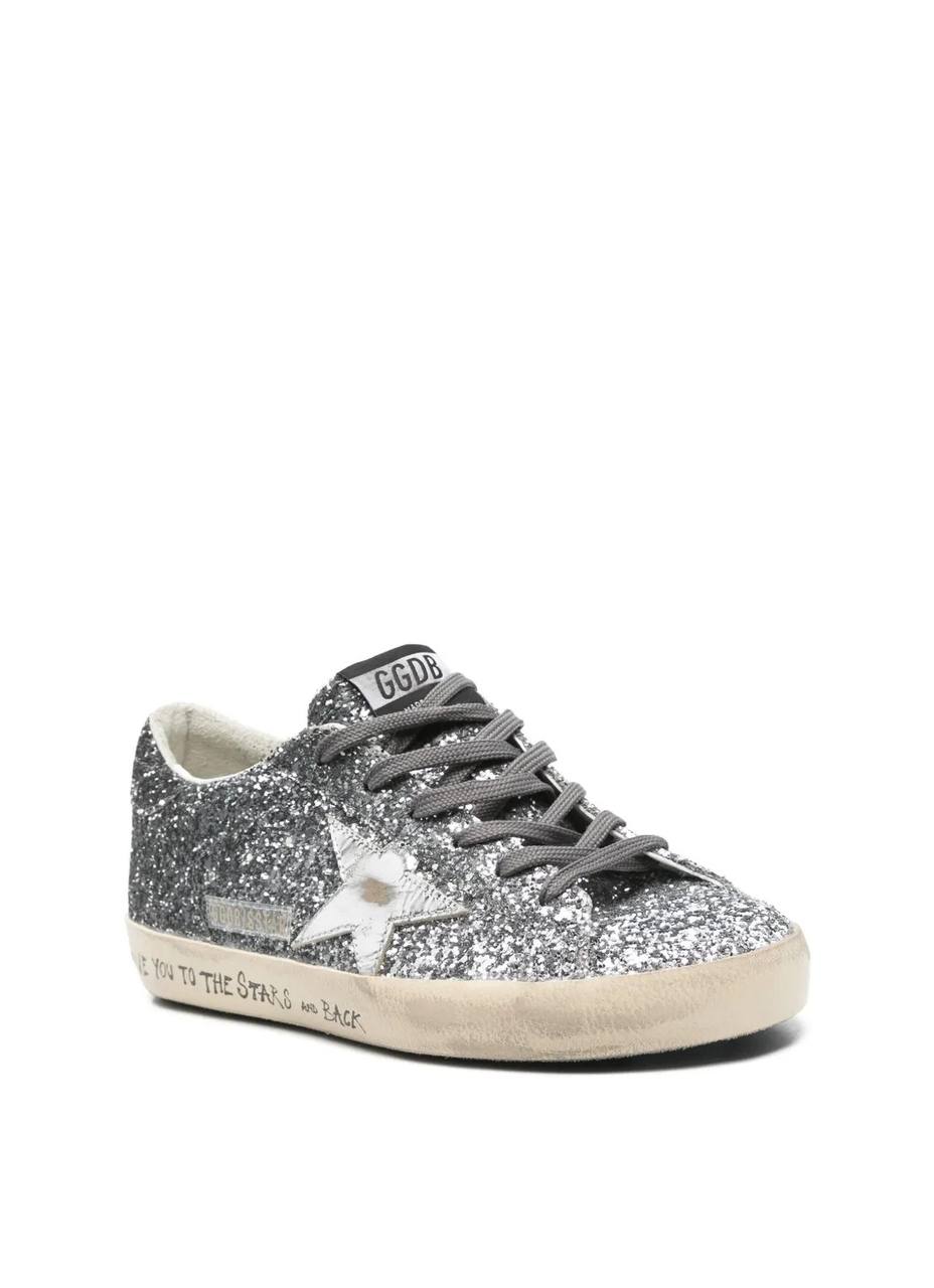Golden Goose Super-Star sneakers in silver glitter.