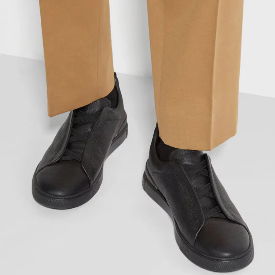 Zegna black deerskin Triple Stitch sneakers