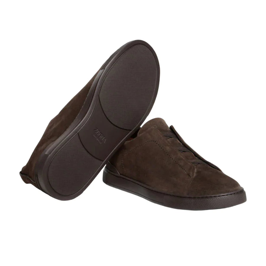 ZEGNA Triple Stitch low-top sneakers in brown suede