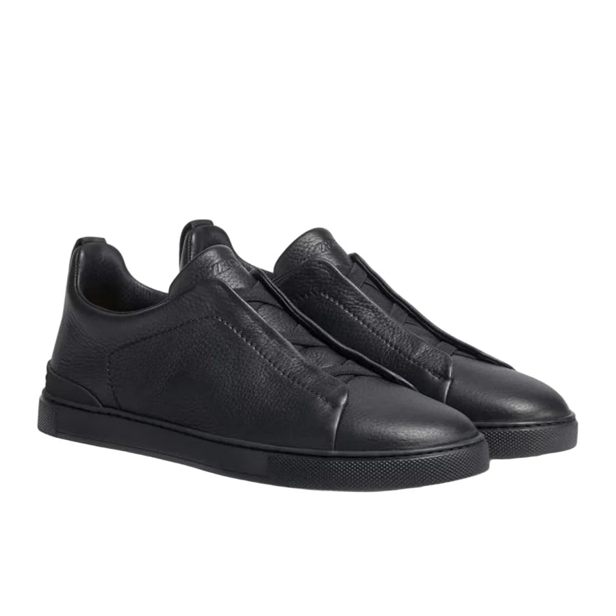 Zegna black deerskin Triple Stitch sneakers