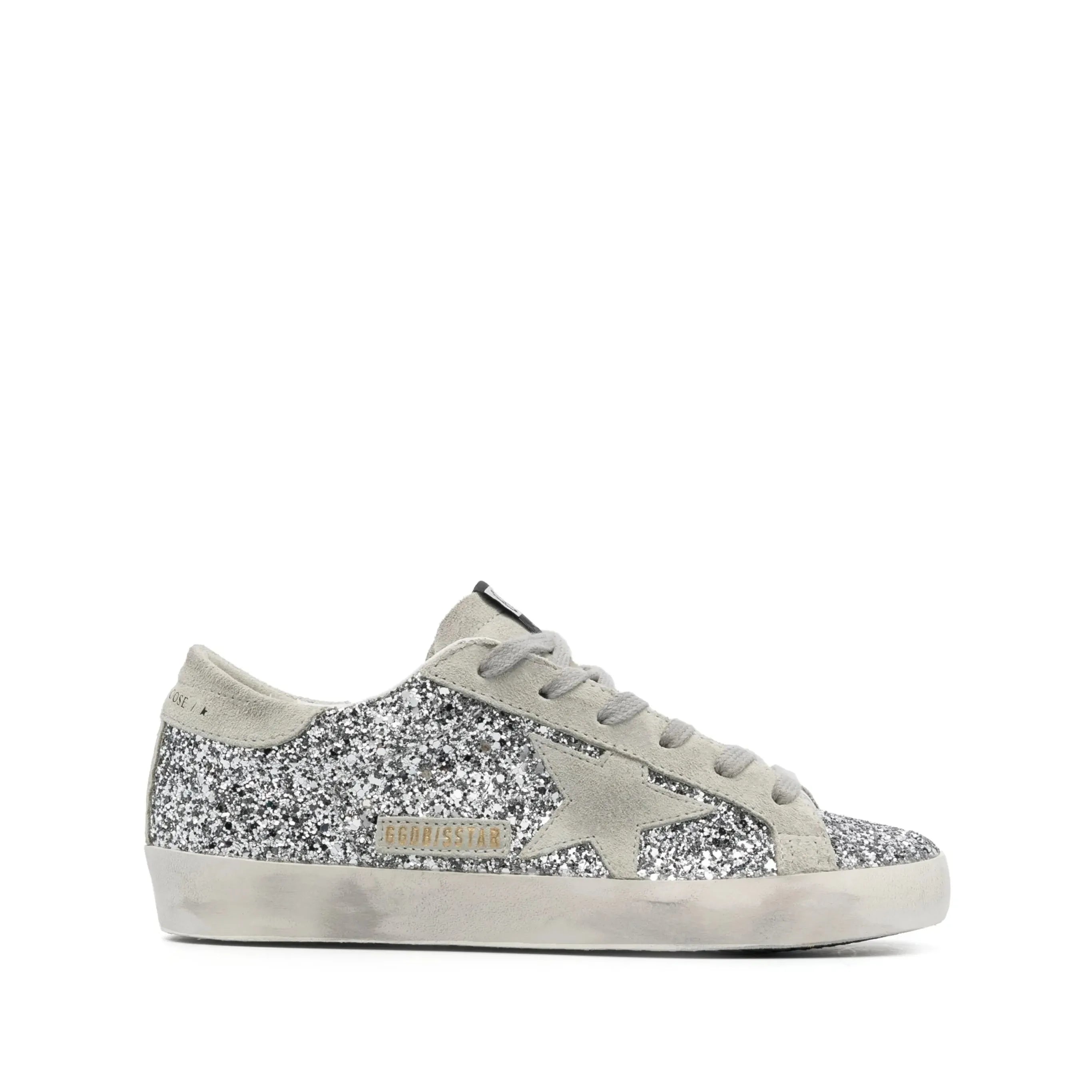 Golden Goose Women's Super-Star in silver glitter with ice-gray suede star