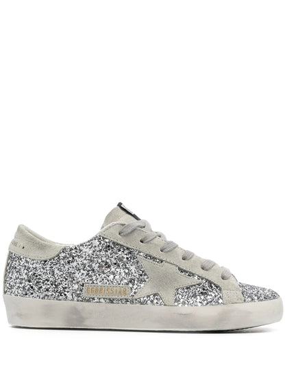 Golden Goose Women's Super-Star in silver glitter with ice-gray suede star