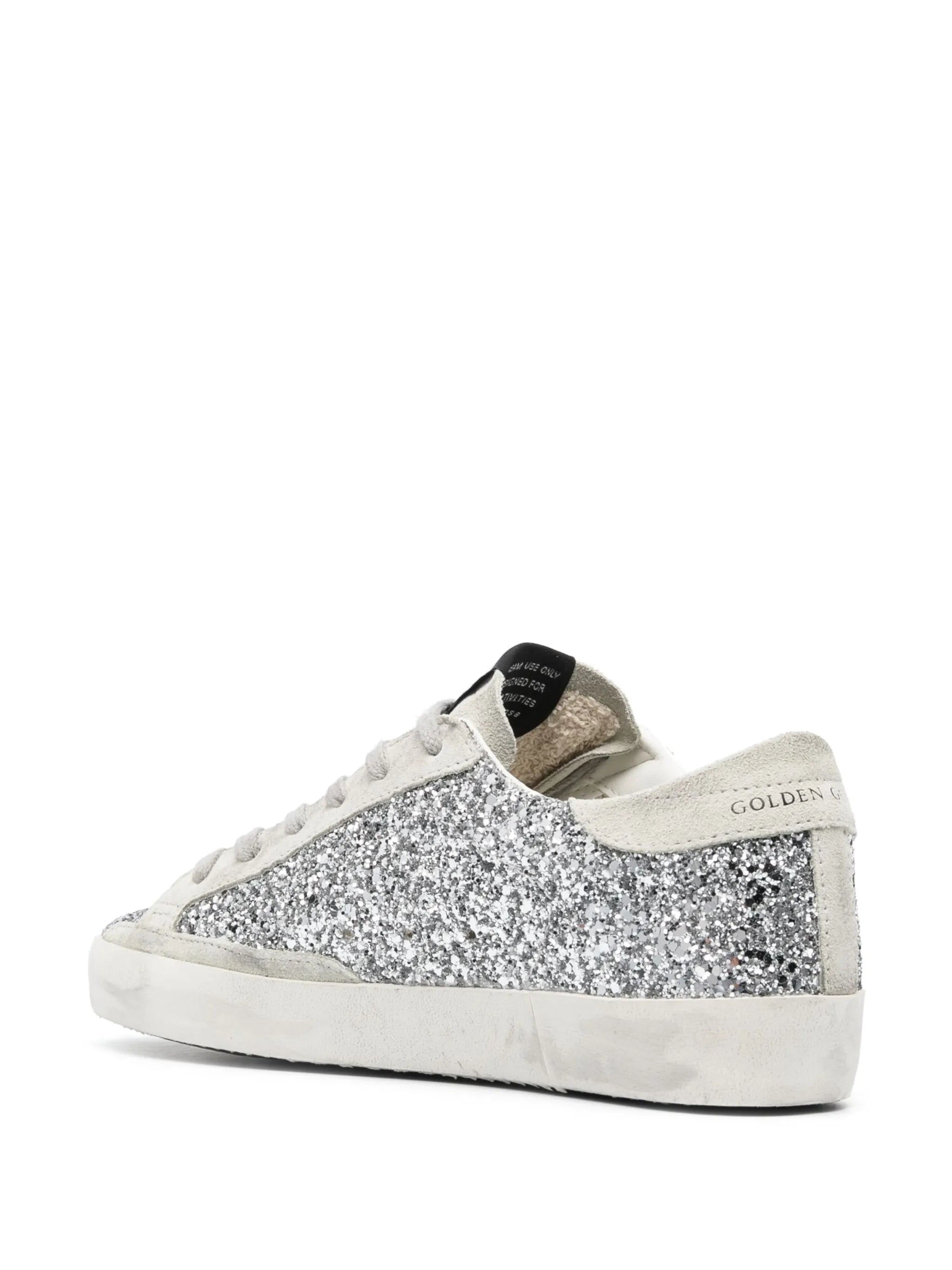 Golden Goose Women's Super-Star in silver glitter with ice-gray suede star