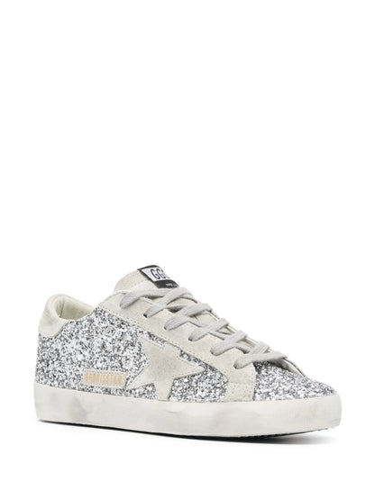 Golden Goose Women's Super-Star in silver glitter with ice-gray suede star