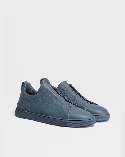 Zegna Triple Stitch Avio Blue leather sneakers