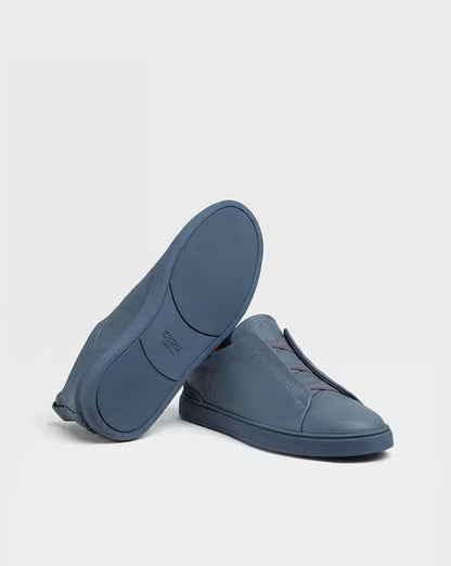 Zegna Triple Stitch Avio Blue leather sneakers