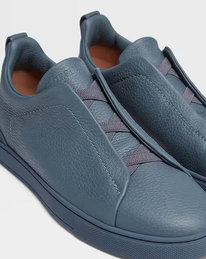 Zegna Triple Stitch Avio Blue leather sneakers