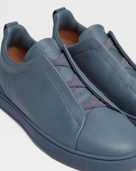 Zegna Triple Stitch Avio Blue leather sneakers
