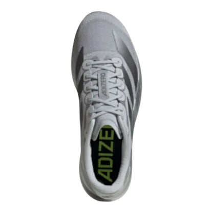 Luxurykicks.store Adidas Adizero Evo SL running shoe in silver metallic with a lightweight mesh upper and lime insole