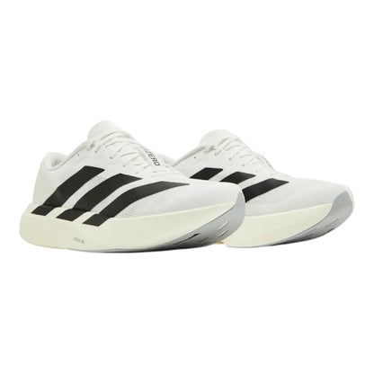 Luxurykicks.store Adidas Adizero Evo SL running sneakers in white with black stripes and thick responsive soles