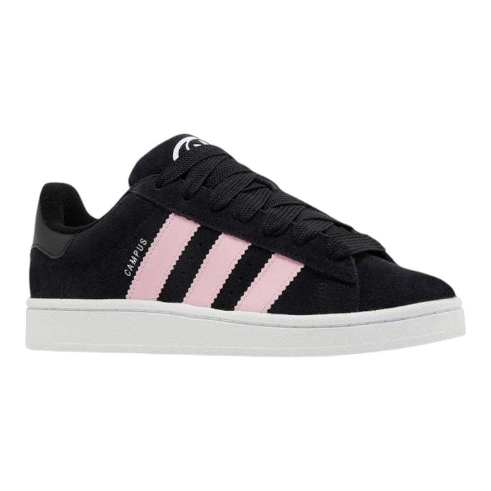 Luxurykicks.store adidas Wmns Campus 00s sneakers in black suede with true pink stripes and white rubber sole