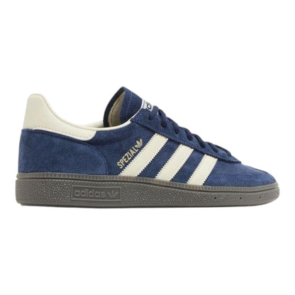 Luxurykicks.store adidas Handball Spezial sneakers in night indigo suede with white stripes and gum rubber outsole