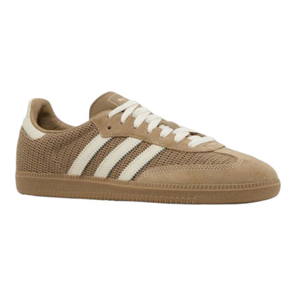 Luxurykicks.store adidas Samba OG Cardboard sneakers featuring a tan suede upper, white stripes, and a gum rubber sole.