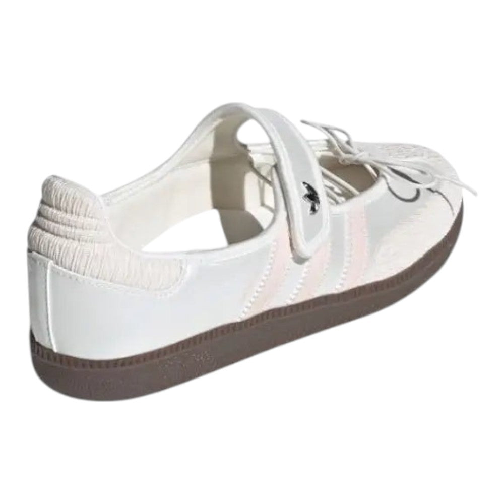 Luxurykicks.store adidas Samba Jane sneaker in cloud white leather with pink stripes and a brown gum sole