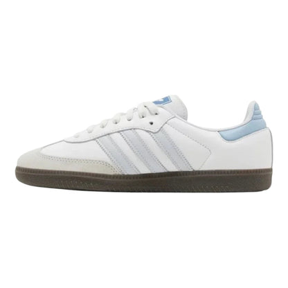 Luxurykicks.store adidas Originals Samba OG sneaker in cloud white leather with halo blue accents and gum sole