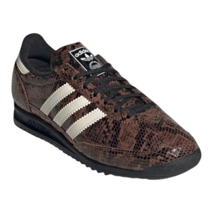 Luxurykicks.store preloved adidas SL 72 OG sneakers featuring a brown snakeskin texture and white signature stripes.