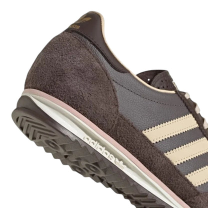 Luxurykicks.store adidas SL 72 OG sneaker in charcoal suede and brown leather with crystal sand stripes and midsole