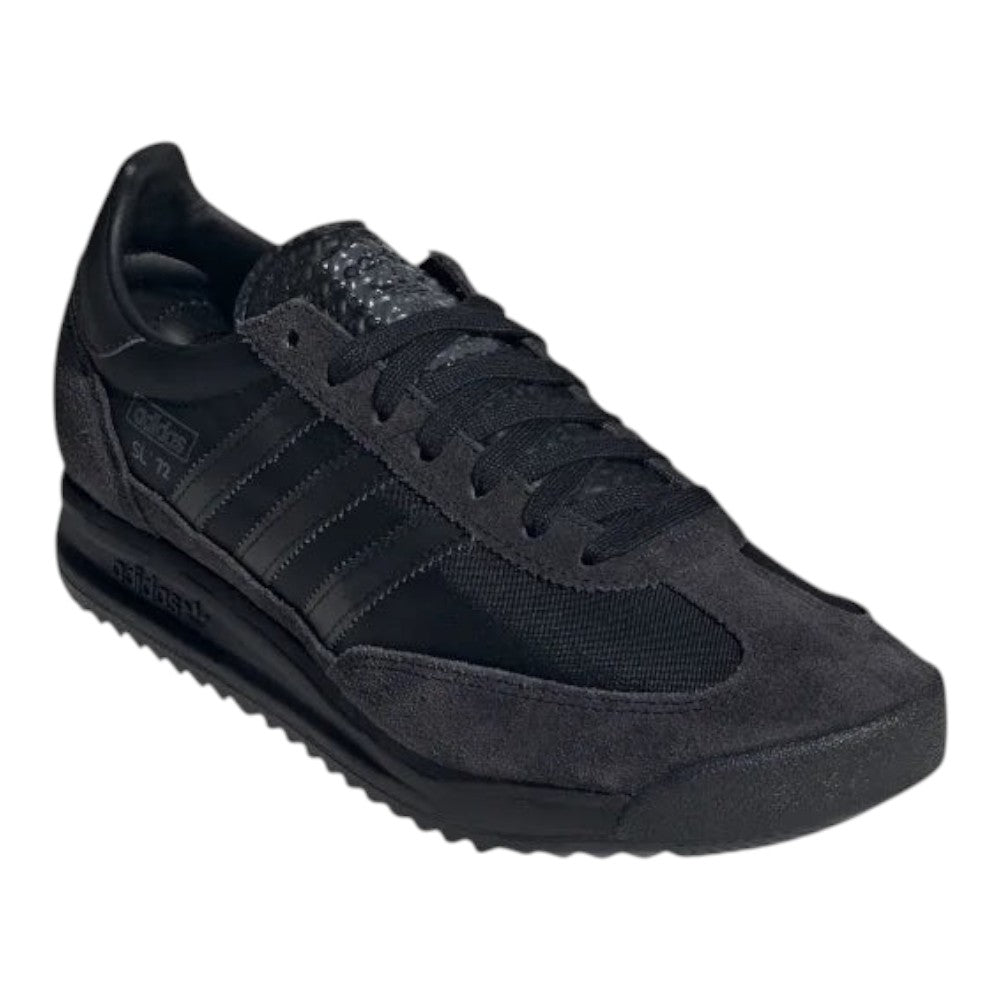 Luxurykicks.store Adidas SL72 RS Black Carbon sneakers featuring a sleek black suede and mesh retro running design.