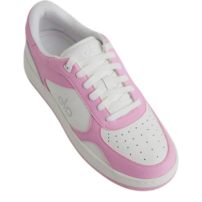 Luxurykicks.store ALO Recovery Mode sneaker in pink and white with a cushioned sole and breathable perforated toe box.