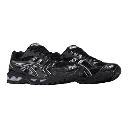 Luxurykicks.store ASICS Gel-Kayano 14 sneakers in black and pure silver with mesh and leather upper.