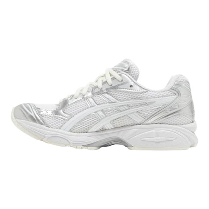 Luxurykicks.store ASICS Gel Kayano 14 sneakers in silver and white with mesh and synthetic overlays