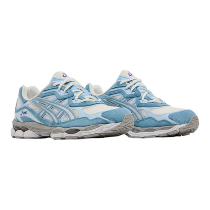 Luxurykicks.store ASICS Gel NYC Arctic Sky sneakers in light blue and white suede with Gel cushioning technology.