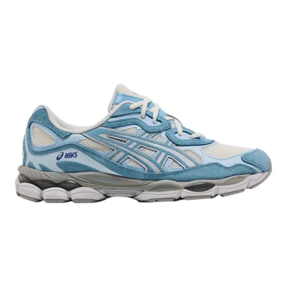 Luxurykicks.store ASICS Gel NYC Arctic Sky sneaker in light blue and cream with mesh and suede layered upper.