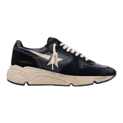 Luxurykicks.store Golden Goose Running Sole sneakers in black nappa and suede leather with a chunky distressed sole.