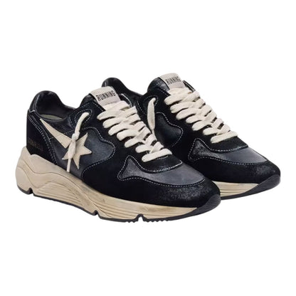 Luxurykicks.store Golden Goose Running Sole sneakers in black nappa and suede leather with a chunky rubber outsole.