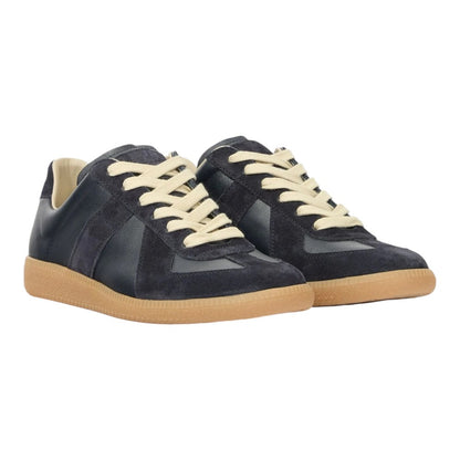 Luxurykicks.store Maison Margiela black suede and leather lace-up sneakers with gum rubber soles