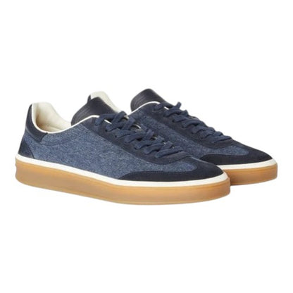Luxurykicks.store Loro Piana Tennis Walk sneakers in blue denim and suede with a gum rubber sole