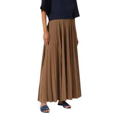 Luxurykicks.store blue Loro Piana knot-detail sandals worn with a pleated brown maxi skirt