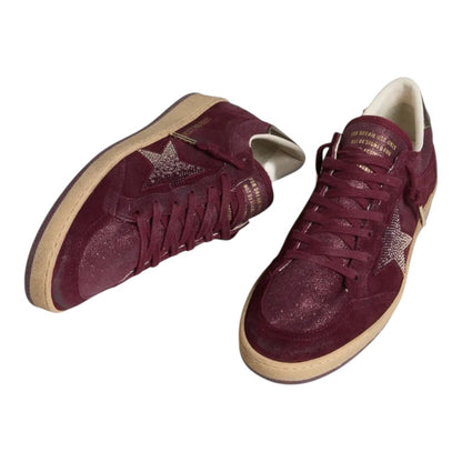 Luxurykicks.store Golden Goose Ball Star sneakers in burgundy suede with distressed finish and signature star patch