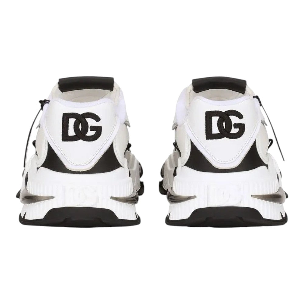 Luxurykicks.store Dolce & Gabbana Airmaster panelled sneakers in white and black with rear DG logo detailing.